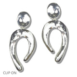 112966, PLATED SCULPTURAL ABSTRACT OPEN HOOP CLIP ON EARRINGS