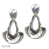 112967, PLATED SCULPTURAL OPEN FAN CLIP ON DROP EARRINGS