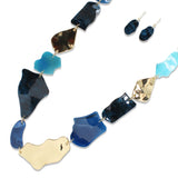 112974, MARBLED RESIN AND SCULPTED METALLIC ABSTRACT 36" LONG LINK NECKLACE