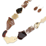 112974, MARBLED RESIN AND SCULPTED METALLIC ABSTRACT 36" LONG LINK NECKLACE