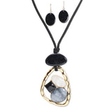 112975, GEOMETRIC MARBLED RESIN PENDANT 36" LONG ADJUSTABLE CORD NECKLACE