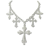 112980, MULTI CROSS FILIGREE CRYSTAL CHARM STATEMENT NECKLACE