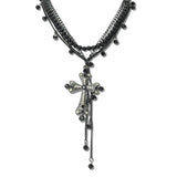 112984, 3 PIECE DETACHABLE PEARL AND FILIGREE CROSS LARIAT NECKLACE SET