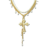 112984, 3 PIECE DETACHABLE PEARL AND FILIGREE CROSS LARIAT NECKLACE SET