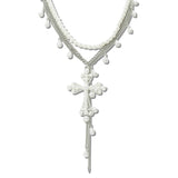 112984, 3 PIECE DETACHABLE PEARL AND FILIGREE CROSS LARIAT NECKLACE SET