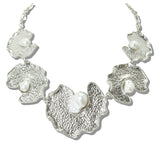 112989, TEXTURED ORGANIC PLATE BAROQUE PEARL STATEMENT COLLAR NECKLACE
