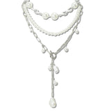 112990, 3 PIECE LAYERED PEARL AND LINK CHAIN LARIAT NECKLACE SET
