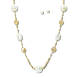 112991, LONG PEARL AND FACETED BEAD STATION NECKLACE
