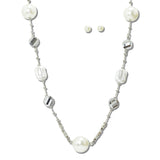 112991, LONG PEARL AND FACETED BEAD STATION NECKLACE