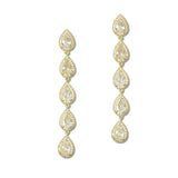112996, GOLD DIPPED ELEGANT CASCADING PEAR CZ DROP EARRINGS
