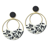 112999, DOUBLE HOOP LEOPARD PRINT FABRIC STATEMENT EARRINGS