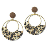 112999, DOUBLE HOOP LEOPARD PRINT FABRIC STATEMENT EARRINGS