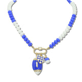 113014, GAMEDAY FOOTBALL AND CHECKERBOARD HEART CHARM NECKLACE