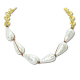 113022, BOHEMIAN CHUNKY GOLD CHAIN AND BAROQUE PEARL KNOTTED NECKLACE