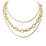 113026, MINIMALIST 3 PIECE GOLD DIPPED BRASS MIXED LINK LAYERED NECKLACE SET