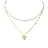 113027, 2 Row Pearl Link and Chain Necklace, N8637G_BLM