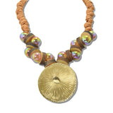 113028, CHUNKY SUNBURST MEDALLION CORD STATEMENT NECKLACE