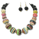 113029, CHUNKY MULTI PATTERNED BEAD STATEMENT NECKLACE