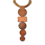 113033, GEOMETRIC WOOD PLATE MULTI STRAND CORD STATEMENT NECKLACE