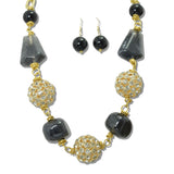 113034, CHUNKY CRYSTAL PAVE BALL AND MIXED GEOMETRIC BEAD STATEMENT NECKLACE