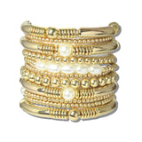113038, METALLIC AND PEARL MULTI LAYERED STRETCH BRACELET