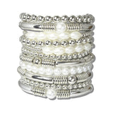 113038, METALLIC AND PEARL MULTI LAYERED STRETCH BRACELET