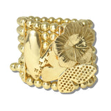 113039, MIXED TEXTURE FLORAL METALLIC STRETCH BRACELET