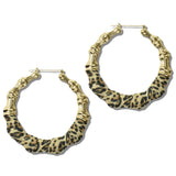 113042, BAMBOO STYLE METALLIC AND DENIM/LEOPARD WRAPPED HOOP EARRINGS