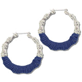 113042, BAMBOO STYLE METALLIC AND DENIM WRAPPED HOOP EARRINGS