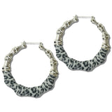 113042, BAMBOO STYLE METALLIC AND DENIM/LEOPARD WRAPPED HOOP EARRINGS