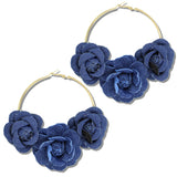 113043, FLORAL DENIM FABRIC ACCENT HOOP EARRINGS
