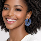 113044, DENIM JEAN WRAPPED HOOP EARRINGS