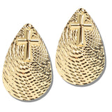 113047, OVERSIZED TEXTURED TEARDROP CROSS STATEMENT EARRINGS