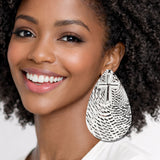 113047, OVERSIZED TEXTURED TEARDROP CROSS STATEMENT EARRINGS