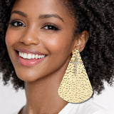 113048, HAMMERED METALLIC SHIELD CROSS STATEMENT EARRINGS