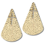 113048, HAMMERED METALLIC SHIELD CROSS STATEMENT EARRINGS