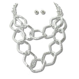 113052, CHUNKY TEXTURED GEOMETRIC LINK LAYERED NECKLACE