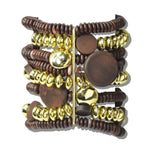 113054, CHUNKY MULTI STRAND WOODEN AND METALLIC STRETCH BRACELET
