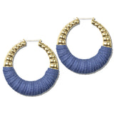 113056, BOHEMIAN RIBBED METALLIC AND DENIM JEAN HOOP STATEMENT EARRINGS
