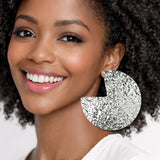 113057, OVERSIZED TEXTURED OPEN DISK STATEMENT EARRINGS