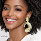 113058, HAMMERED METALLIC TWO TIER CLIP ON STATEMENT EARRINGS