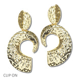 113058, HAMMERED METALLIC TWO TIER CLIP ON STATEMENT EARRINGS
