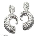 113058, HAMMERED METALLIC TWO TIER CLIP ON STATEMENT EARRINGS