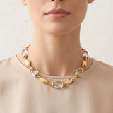 113064, MODERN ALTERNATING TEXTURED METALLIC AND CLEAR CRYSTAL COLLAR NECKLACE