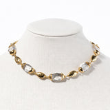 113064, MODERN ALTERNATING TEXTURED METALLIC AND CLEAR CRYSTAL COLLAR NECKLACE