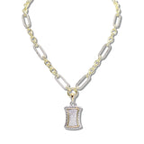 113069, 14K GOLD PLATED TWO TONE CZ SHIELD PENDANT NECKLACE
