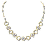 113073, 14K GOLD PLATED ALTERNATING ROPE LINK CZ CLOVER NECKLACE