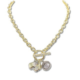 113076, 14K GOLD PLATED MULTI CHARM TOGGLE NECKLACE