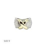 113082, 14K GOLD PLATED RIBBED X-MOTIF CROSSOVER RING