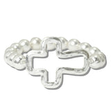 113083, HAMMERED CUTOUT CROSS BEADED STRETCH BRACELET